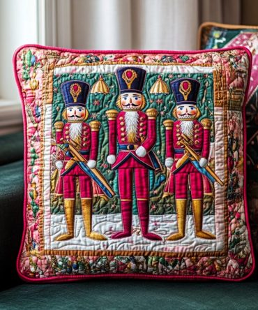 Festive Nutcracker Quilted Decorative Pillow Cover — Holiday-Themed Throw Pillow Case For Sofa, Bed & Mantel