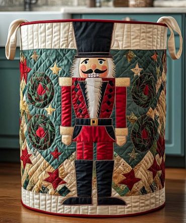 Nutcracker Guard Quilted Laundry Hamper — Sturdy Holiday-Themed Fabric Basket With Handles For Seasonal Decor
