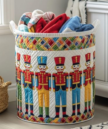 Magical Nutcracker Quilted Laundry Hamper – Foldable Large Fabric Basket With Charming Holiday Print, Reinforced Handles & Decorative Finish