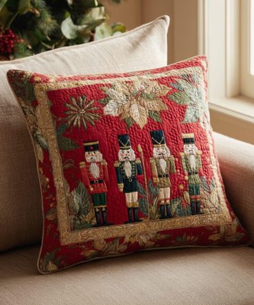 Nutcracker Quilted Holiday Pillow Cover — Decorative Christmas Throw Case For Mantel, Sofa & Festive Room Styling