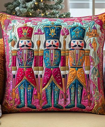 Festive Nutcracker Night Quilted Pillow Cover — Luxury Christmas Throw Pillowcase For Holiday Living Room & Gift-Ready Decor
