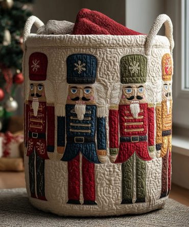Festive Nutcracker Quilted Laundry Basket – Decorative Fabric Hamper With Handles, Large Foldable Capacity For Holiday Decor