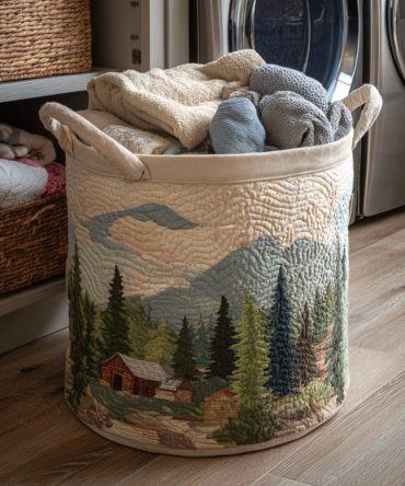 Oak Woodland Quilted Laundry Hamper — Earth-Tone Foldable Fabric Basket With Reinforced Handles For Stylish Rustic Home & Closet Organization