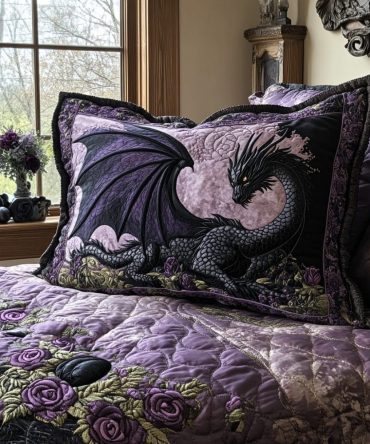 Obsidian Wyrm Quilted Pillow Cover - Bold Dragon Motif Decorative Sham, Dark Gothic Accent For Modern Bedrooms, Soft Durable Finish