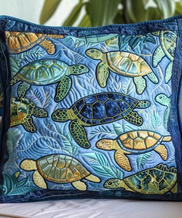 Ocean Harmony Quilted Pillow Cover — Coastal Blue Sea Life Throw Pillowcase For Beach House, Living Room & Patio , Soft Quilted Fabric
