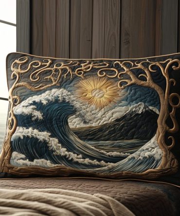 Ocean Pulse Quilted Pillowcase — Coastal Blue Quilted Throw Cover, Soft Textured Cotton-Blend Accent For Beachy Bedroom & Living Spaces