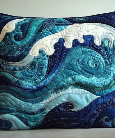 Ocean Surge Quilted Pillow Cover - Deep Blue Textured Decorative Throw Pillowcase For Coastal & Nautical Interiors