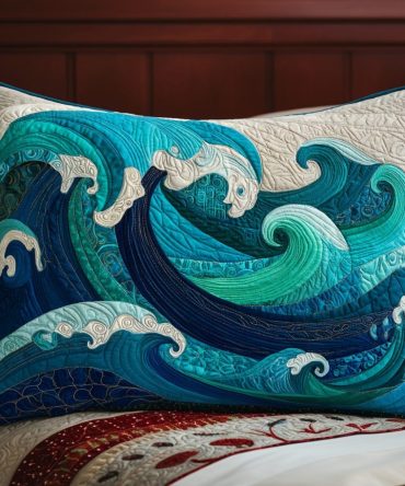 Ocean Waves Quilted Pillow Cover — Serene Coastal Throw Pillow Case With Nautical Wave Motif For Beach House & Coastal Living Rooms
