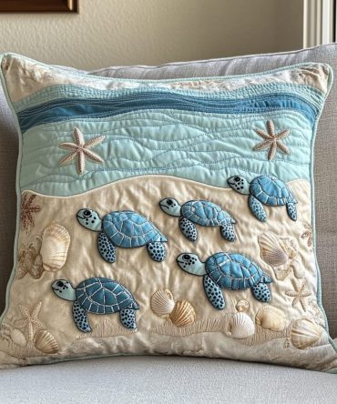 Ocean Waves Quilted Pillow Cover — Coastal Decorative Throw Pillowcase For Beach House, Soft Textured Accent
