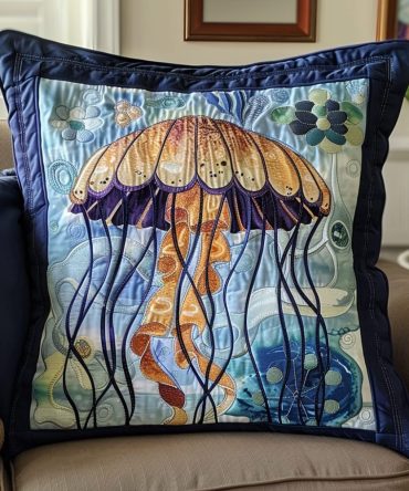 Gentle Ocean Whispers Quilted Pillow Cover — Calm Sea Decorative Pillowcase, Soothing Coastal Bedding Accent, Hypoallergenic