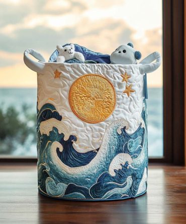 Ocean Bliss Flow Quilted Laundry Hamper — Nautical-Inspired Foldable Laundry Basket With Handles, Washable Cotton Storage For Home