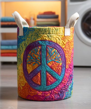 Ocean Breeze Peace Quilted Hamper - Coastal Collapsible Laundry Basket & Fabric Storage Bin For Home And Dorm Rooms