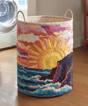 Ocean Breeze Quilted Laundry Hamper - Foldable Large Laundry Basket With Sturdy Handles, Breathable Liner & Decorative Coastal Design