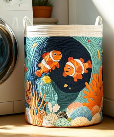 Ocean Clownfish Quilted Laundry Hamper - Marine-Themed Foldable Fabric Basket For Kids Room, Durable & Stylish