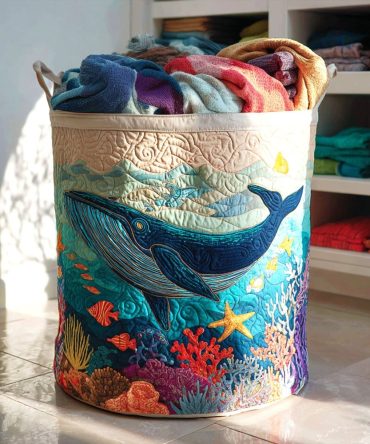 Ocean Dreams Quilted Laundry Hamper — Large Foldable Fabric Basket With Seaside Print, Handles & Machine Washable