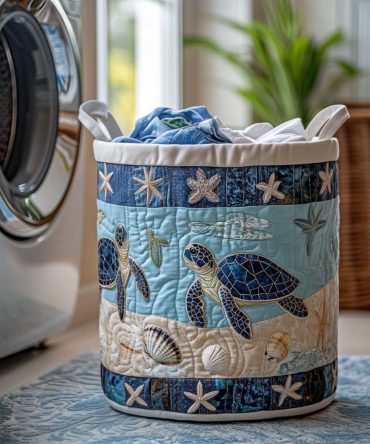 Ocean Drifter Quilted Laundry Hamper - Nautical Foldable Fabric Basket With Handles , Durable Organizer For Laundry, Bedroom & Bath