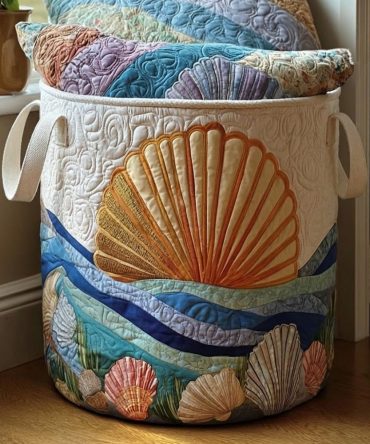 Ocean Escape Quilted Laundry Hamper - Relaxing Foldable Laundry Basket With Nautical Motif, Lightweight Durable Storage For Home & Beach Houses