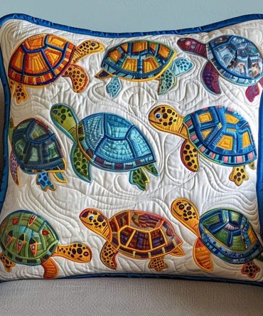 Coastal Quilted Pillow Cover With Ocean-Inspired Embroidery - Soft Cotton, Hypoallergenic & Machine-Washable Decorative Accent
