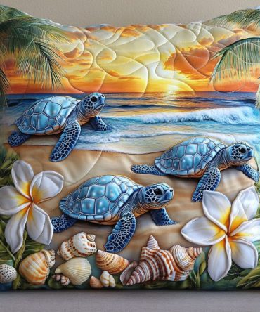 Ocean Jewel Turtles Quilted Pillow Case — Jewel-Toned Sea Turtle Decorative Cover, Premium Cotton-Blend, Durable Quilting & Easy Care