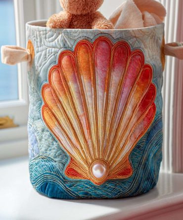 Ocean Pearl Quilted Laundry Hamper — Luxurious Foldable Laundry Basket With Reinforced Handles For Elegant Home & Coastal Bedrooms