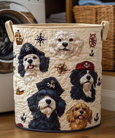 Ocean Scout Maltese Quilted Laundry Hamper , Coastal Scout-Themed Collapsible Laundry Basket For Kids, Beach Houses & Nautical Rooms