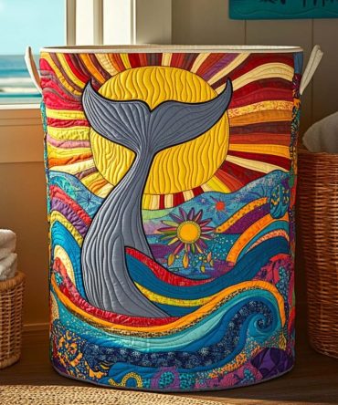 Ocean Spirit Quilted Laundry Hamper — Coastal-Style Foldable Basket, Roomy Capacity, Sturdy Handles & Easy-Care Finish