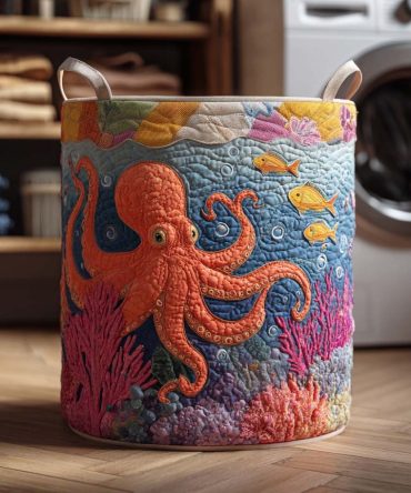 Ocean Tentacle Quilted Laundry Hamper - Nautical-Themed Foldable Fabric Basket With Durable Handles, Spacious Hamper For Coastal Décor
