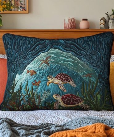 Ocean Wanderer Coastal Quilted Pillow Cover - Premium Decorative Cotton Pillowcase For Nautical, Beach, Coastal Home Accents