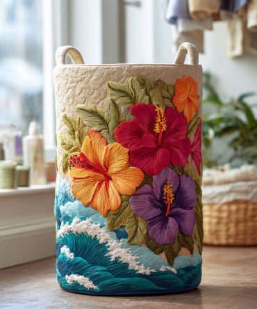 Ocean Whisper Quilted Laundry Hamper - Stylish Foldable Fabric Basket With Handles, Durable, Washable Organizer For Home