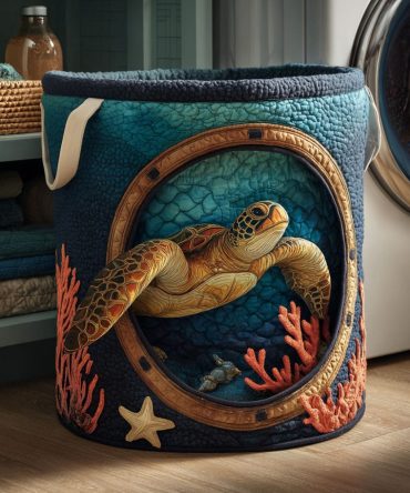 Ocean Whisper Quilted Laundry Hamper — Coastal-Style Washable Laundry Basket, Foldable Large-Capacity Organizer With Carry Handles