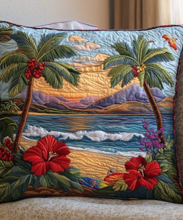 Ocean Whisper Quilted Pillow Cover - Serene Blue Decorative Throw Pillowcase For Bedroom, Living Room & Porch