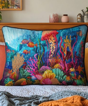 Ocean'S Embrace Quilted Pillowcase - Serene Coastal Throw Pillow Cover, Soft Textured Bedding Accent For Beach House & Living Room