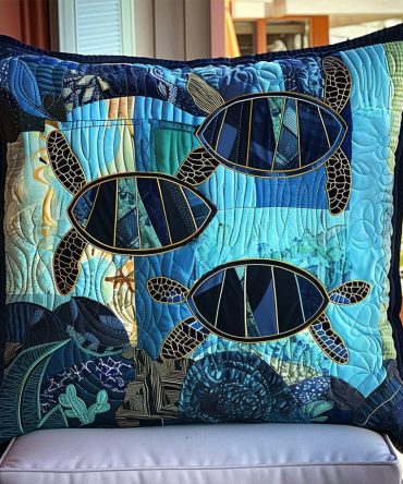 Oceanic Journey Quilted Pillow Cover — Deep Sea Motif Decorative Case, Plush Quilting For Nautical Bedrooms & Living Rooms