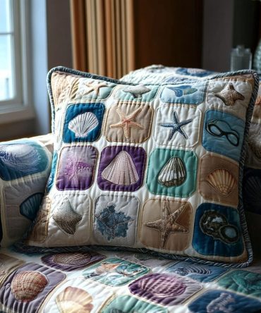 Oceanstill Quilted Pillow Cover — Serene Coastal Throw Pillowcase, Nautical Blue Accent For Beach House & Coastal Living Rooms