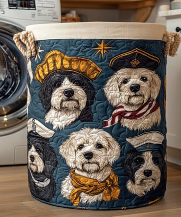 Maritime Quilted Laundry Hamper - Nautical Foldable Storage Basket With Anchor Motif For Coastal Home & Bathroom