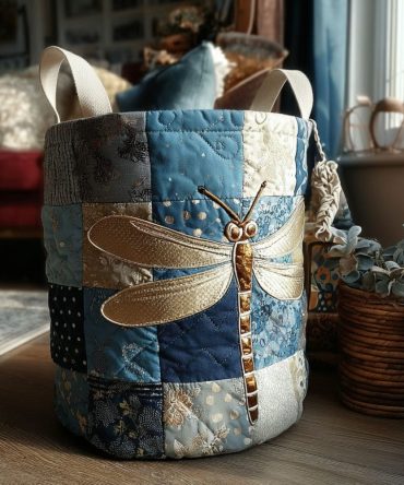 Opal Wings Quilted Laundry Hamper - Elegant Quilted Cotton Basket With Handles For Stylish Room & Closet Storage