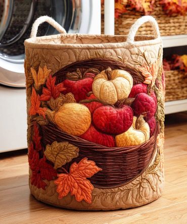 Orchard Quilted Storage Hamper - Farmhouse Fruit Print Collapsible Laundry Basket For Clothes, Towels & Nursery Organization
