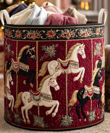 Ornate Whispers Quilted Laundry Hamper – Vintage-Inspired Collapsible Basket With Handles For Chic, Decorative Home Storage