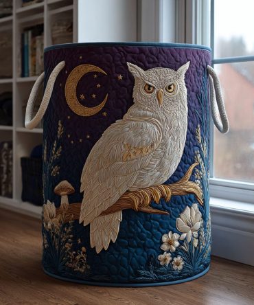 Owl Echo Quilted Nursery Laundry Hamper — Cute Woodland Owl Print Collapsible Washable Basket For Baby Room & Kids' Bedrooms