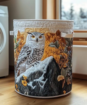 Owl Garden Quilted Laundry Hamper - Whimsical Owl Print Foldable Storage Basket, Durable Quilted Cotton, Nursery & Kids Room Organizer