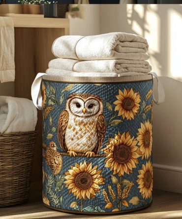 Owl Haven Quilted Fabric Laundry Hamper — Large Washable Foldable Clothes Basket With Handles For Nursery, Kids & Decorative Storage