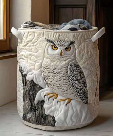 Owl Moon Quilted Laundry Hamper — Whimsical Night Owl Fabric Basket With Foldable Design, Soft Quilting & Sturdy Carry Handles