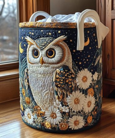 Owl Night Quilted Laundry Hamper – Whimsical Night Owl Fabric Basket, Collapsible & Sturdy With Comfortable Handles For Kid’S Room