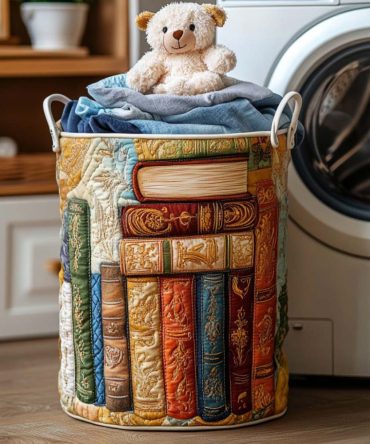 Page By Page Quilted Laundry Hamper — Literary Pattern Fabric Basket With Handles, Collapsible Storage For Book Lovers & Apartments