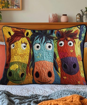 Painted Ponies Quilted Pillowcase — Western Horse Accent For Farmhouse & Kids’ Rooms, Soft Quilted Cover, Machine Washable
