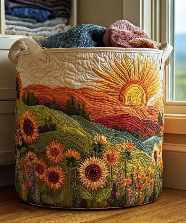 Painted Hills Quilted Laundry Hamper - Large Foldable Fabric Basket With Scenic Print, Durable Handles, Decorative Home Storage