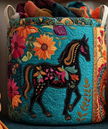 Painted Pony Quilted Laundry Hamper — Equestrian Horse Art Foldable Washable Laundry Basket For Stables, Bedrooms & Kids' Rooms