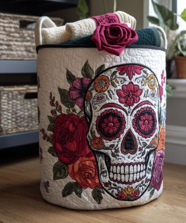 Painted Remembrance Quilted Laundry Hamper - Artistic Print Foldable Organizer With Reinforced Handles, Durable Quilted Cotton For Home Storage