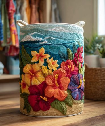 Palm Breeze Quilted Foldable Laundry Hamper - Large Decorative Fabric Basket With Handles, Washable Home & Dorm Organizer