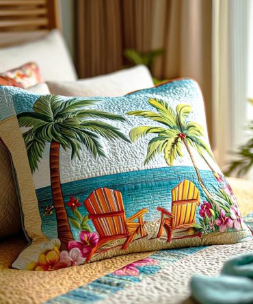 Tropical Palm Quilted Pillow Cover — Plush Cotton Blend Decorative Pillowcase For Bed, Sofa & Outdoor Décor, Machine Washable